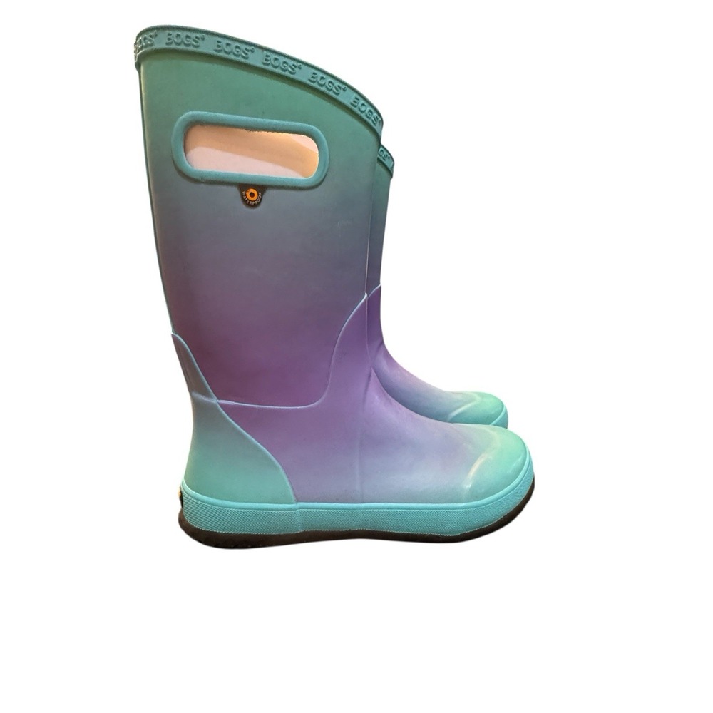 Bogs Bloom Ombre Rubber Rain Boots Youth Girls Size 5 Aqua Blue/purple